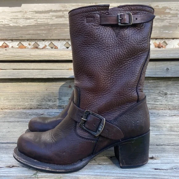 Frye Vera Short Brown Leather Heeled Boot Women’s Size 5.5 - Picture 4 of 14